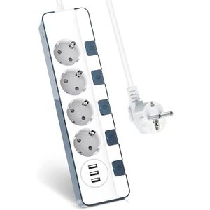 MULTIPRISE Multiprise Parasurtenseur Parafoudre, Prise USB avec 5 Interrupteurs Individuels, Multiprise Electrique Murale 3 USB Chargeur [606]