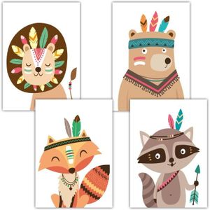 D/écoration de chambre denfant Animaux de la for/êt Safari scandinave Lot de 4, motifs danimaux, chouette, renard Frechdax/® Lot de 4 affiches pour chambre denfant ou de b/éb/é DIN A4