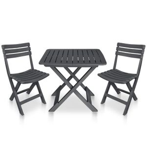 Ensemble table et chaise de jardin Mobilier de bistro pliable 3 pcs Plastique Anthrac