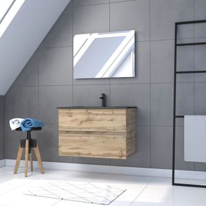 Meuble de salle de bain 140 cm ZINA chêne et noir