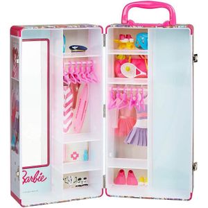 ACCESSOIRE POUPÉE Mallette Armoire Barbie - Klein - Pour Vêtements et Accessoires de Poupées - Rose et Multicolore
