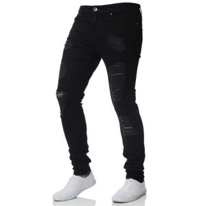 JEANS Jeans Homme avec déchirures de Marque Jeans skinny stretch Sim Fit Jeans Pantalons Ripped,Noir