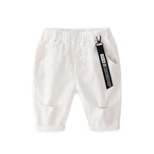 PANTACOURT Pantacourt Enfant Garcon Ete Taille Elastique Pantalon 3-4 Coton Stretch Couleur Unie - Blanc