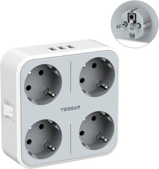 Adaptateur Secteur Avec Interrupteur Marche/Arrêt UniTEC - Prise Schuko, Max 3500W, 250V - Blanc