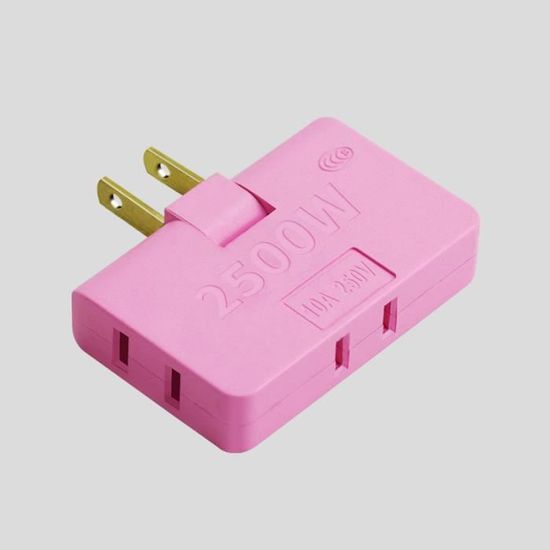 Pink 2Pcs-Convertisseur de prise rotatif haute puissance portable