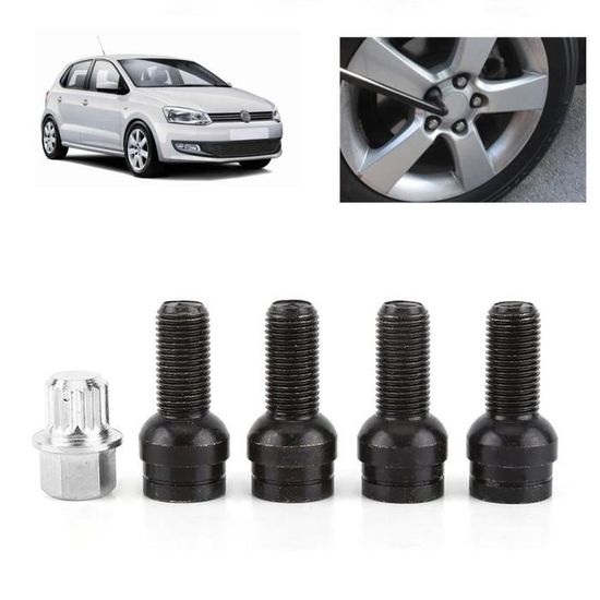 BIMECC Boulons De Verrouillage De Roue M14 X 1,5 Noir 60° - Audi Mercedes Seat Skoda VW