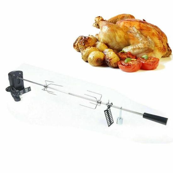 LZQ Broche Barbecue 107 Cm Inox 304 – Tournebroche Électrique 220V Avec Moteur Et 2 Aiguilles, Capacité 10 Kg, Rotissoire Universelle Pour Grill Gaz