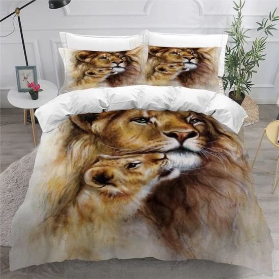 Housse De Couette Lion 140X200 Enfant Ado Fille 3D Animaux Aquarelles Parure  De Lit 1 Personne Microfibre 3 Pièces Housse +2[Z7581] - Cdiscount Maison