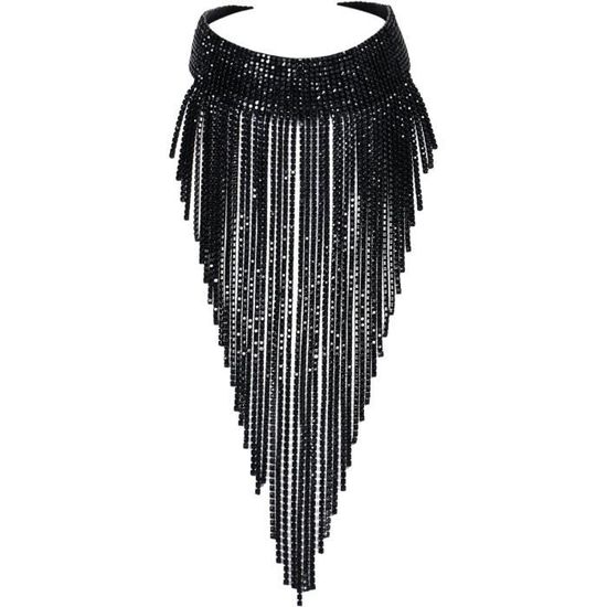 Vintage Collier Plastron Multicolore Strass – Tour De Cou Breloques Argenté Vieilli