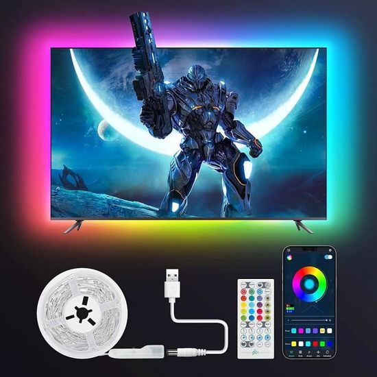 Ruban LED TV 2M,  USB Dreamcouleur Bande LED RGB+IC avec Télécommande, App Contrôle, 16 Millions de Couleurs & 213 Modes Sync ave672