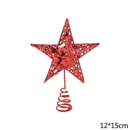 Boule de noel,Décoration de sapin de noël, 1 pièce, étoile, or, argent, rouge, paillettes, étoile en fer, fêtes de - Type X03-12cm