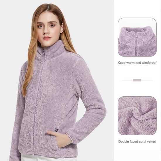 Couleur Violet clair taille M sweat shirt en polaire pour femme veste coupe vent thermique chaud manteau Cdiscount