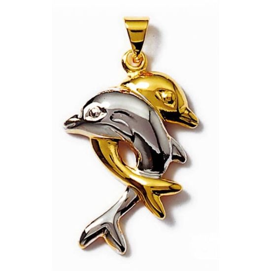 Collier Dauphin plaqué Or Blanc et Cristal Bleu