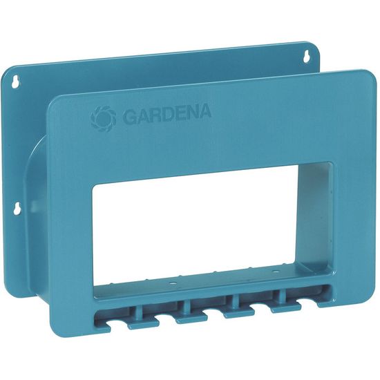 GARDENA Porte tuyau mural bleu – Pour tout tuyaux GARDENA – Porte accessoire intégré – Installation facile – Garantie 5 ans