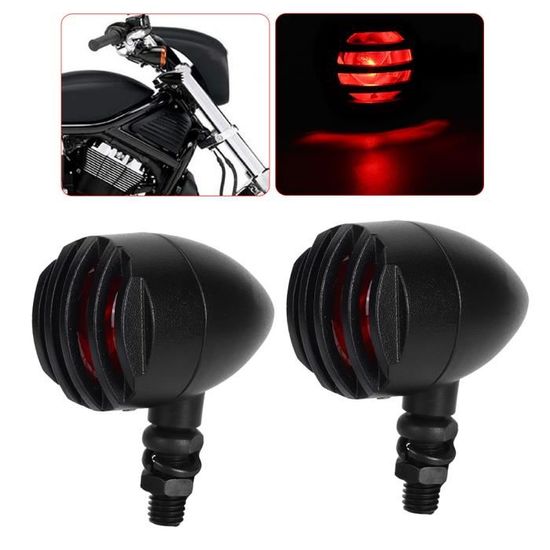Paire De Clignotants Moto Vintage 12V 5W – Métal Noir, Lentille Rouge Ou Jaune – Universel Pour Moto Et SUV