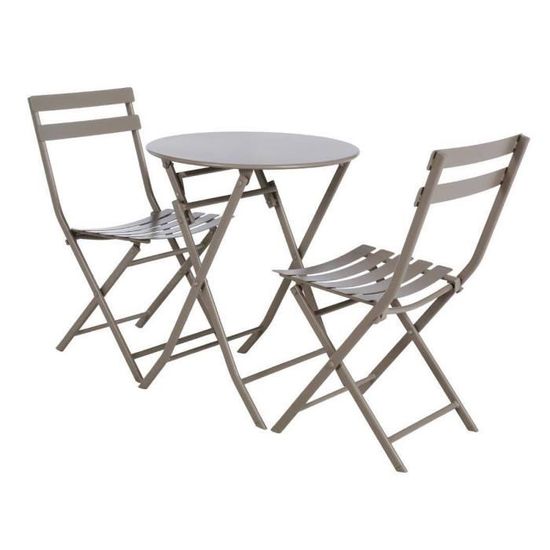 Salon De Jardin Rond 2 Places Greensboro Taupe Achat Vente