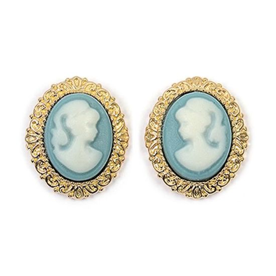 Boucles D'oreilles Camée Orange Et Blanc - Plaqué Or Et Résine - Cadeau Femme