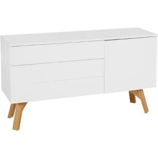 KALLA - Buffet 3 tiroirs - Style scandinave - Blanc - L 150 x l 45 x H 85 cm