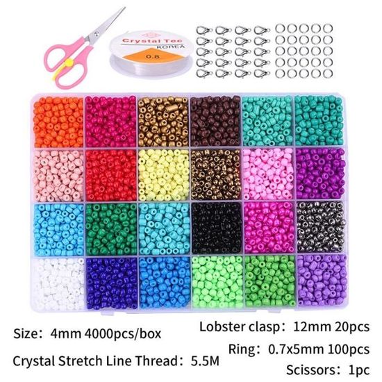 Kit 14400 Perles De Rocaille 12/0 - 24 Couleurs Avec Outils Pour Bijoux Et Boucles D'Oreilles