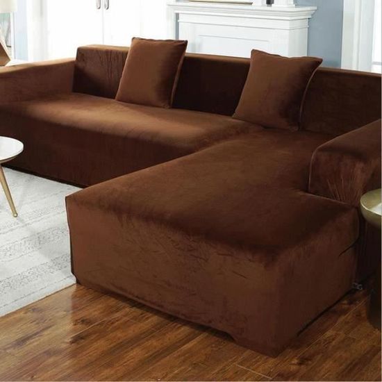 AC24162-Housse de canapé de protection 3 +2 places en L d'angle en polyester pour meubles de maison douce luxueuse - marron