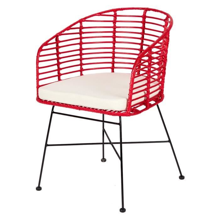 fauteuil contemporain yanis - rotin-design - rouge - rotin/métal - assise enveloppante - piètement acier