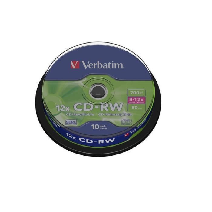 VERBATIM Lot de 10 CD-RW Datalifeplus - 700 mo 8x - 10x