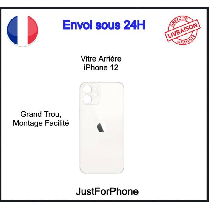 Vitre Verre Arrière Iphone 12 Blanc Face Arrière Adhésif Logo