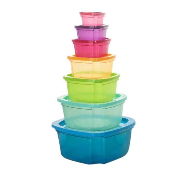 Weiqiao® Boites Alimentaires 7 Boites en Plastique Emboitables + Couvercles pour Lave Vaisselle Four à Micro-Ondes Congélateur