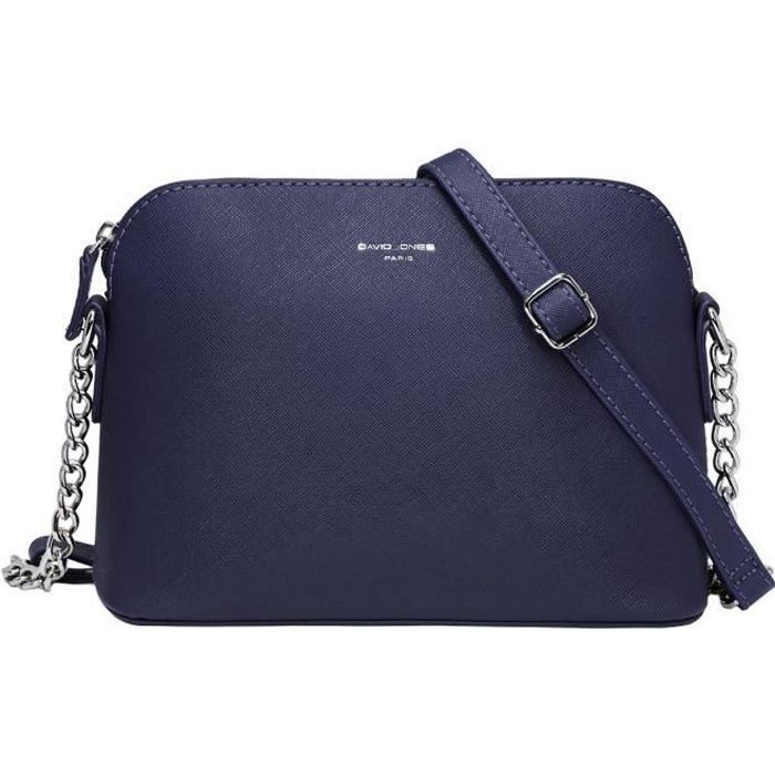 David Jones - Petit Sac Bandoulière Femme - Sac à Main Chaîne Porté Epaule - Besace Sacoche Cuir Rigide Pochette Soirée Mode - Bleu