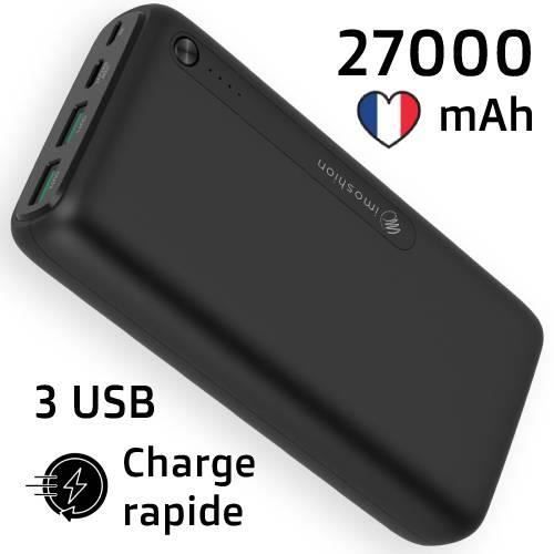 IMOSHION® Batterie Externe 27000mAh Recharge Rapide USB-C micro-USB USB-A Power Bank Noir