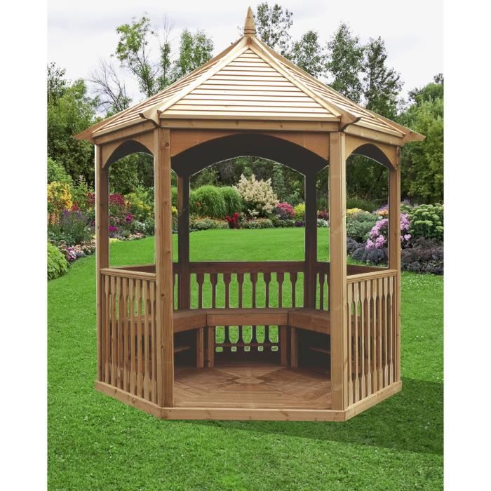 Kiosque Pavillon hexagonal 4.74m² - Toiture en bois