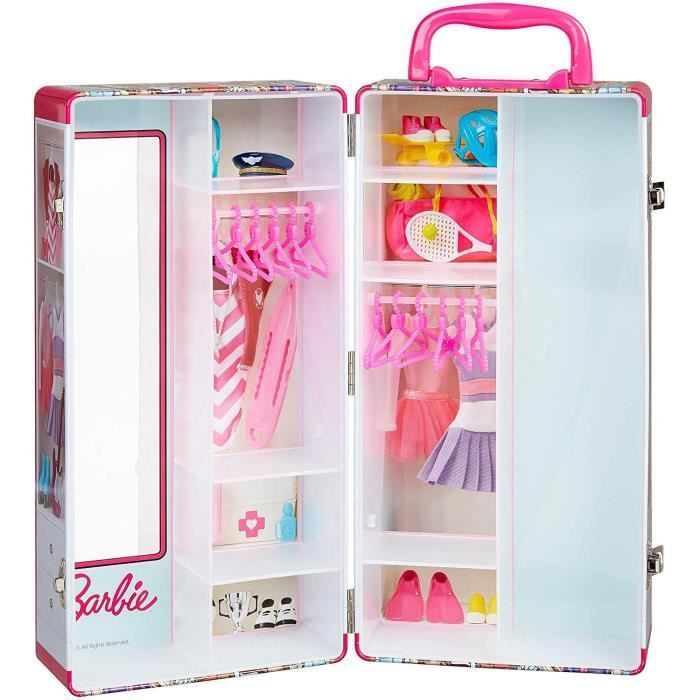 BARBIE - Mallette armoire pour ranger les vêtements de tes poupées Barbie