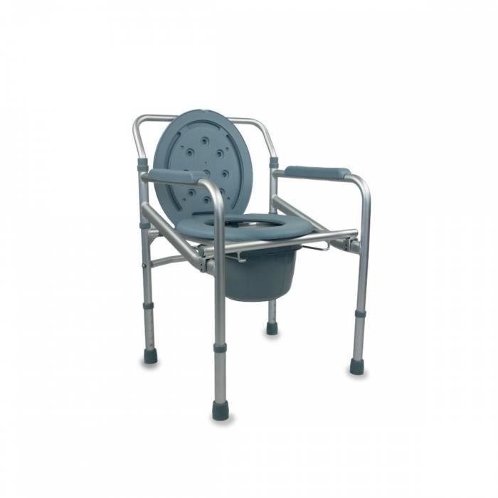 Chaise percée en aluminium - Pliable - Avec couvercle - Réglable en hauteur - Accoudoirs rembourrés - Mar - Mobiclinic