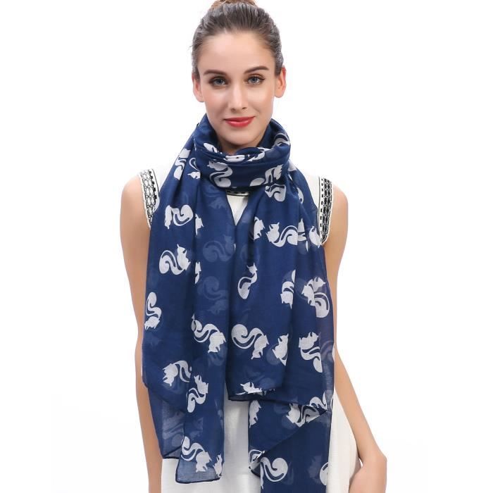 Écharpe Foulard pour Femme Imprimé Écureuil Bleu
