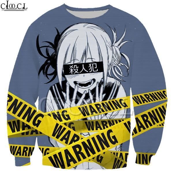 Sweat-Shirt Homme,Sweat-shirt animé pour filles Toga Himiko My Hero academy, avec avertissement imprimé 3D, pour hommes et femmes,