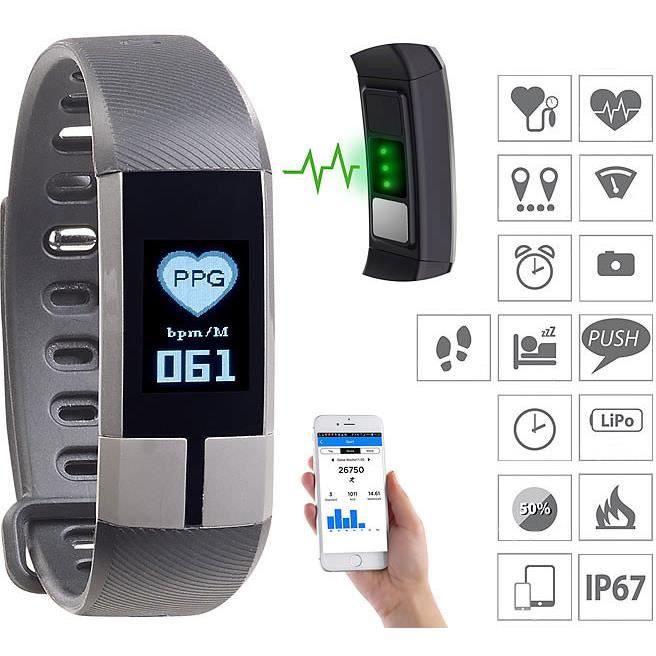 Bracelet fitness avec bluetooth et fonctions tensiomètre FBT-105