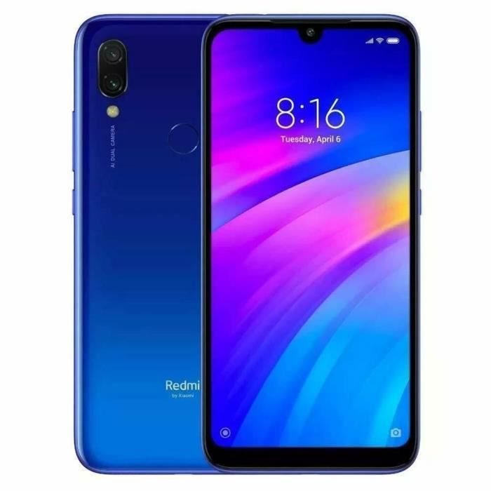 Redmi 7 Caméras plein écran Capteur d'empreintes digitales Caméras de téléphone Smart Phone, bleu, 4 + 64G