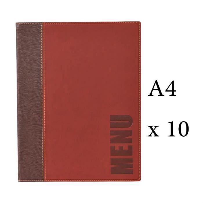 Lot 10 protège-menu Tendance format A4 couleur bordeaux - Porte menu hôtel restaurant - Securit 6 + 2 (14 vues totales) Similicuir