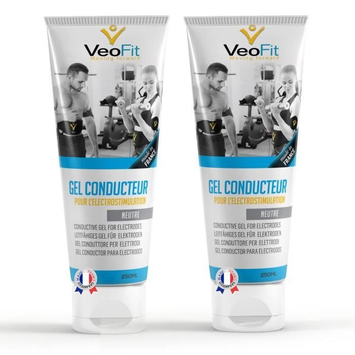 VEOFIT Lot de 2 Gels Conducteur Electrostimulateur de 250mL Made in France pour Ceinture Abdominale electrostimulation Contact…