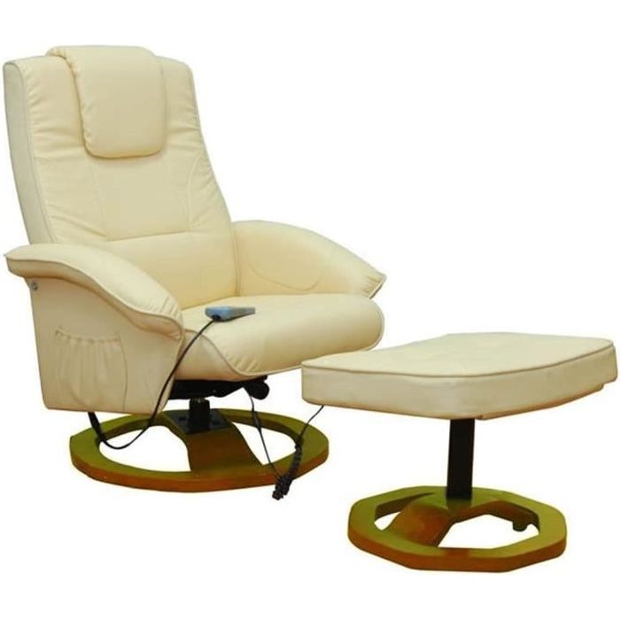 Fauteuil de massage électrique beige massant avec repose-pieds Avec télécommande