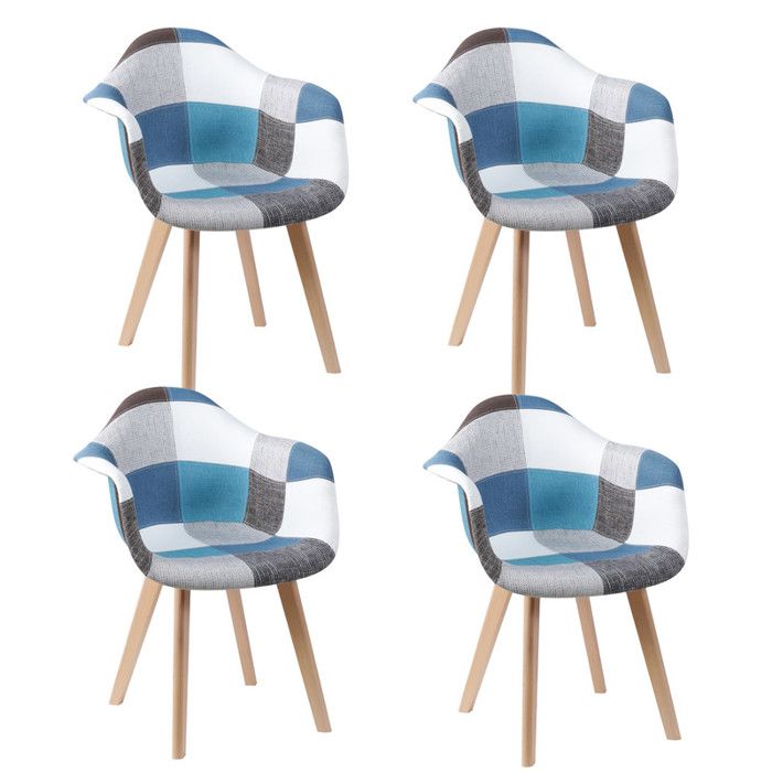 BenyLed Lot de 4 chaises de salle à manger en lin,chaises longues avec assise et pieds rembourrés (Bleu)