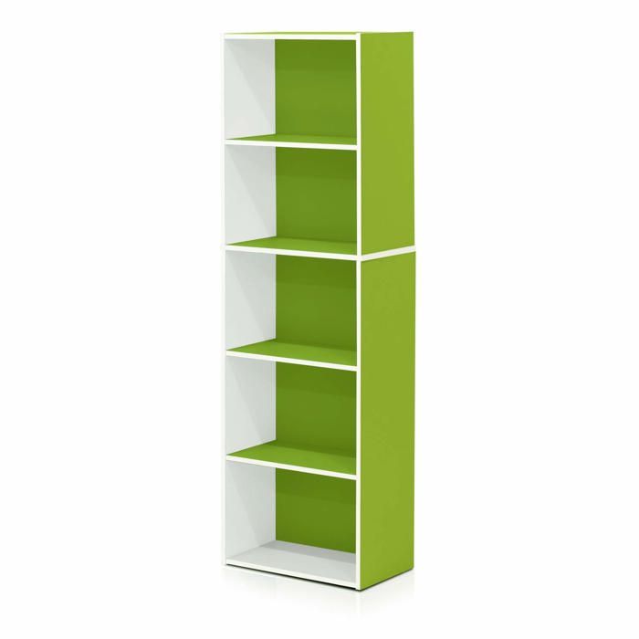 Bibliothèque - FURINNO - 11055 - 5 Niveaux - Ouverte - Réversible - Bois dense - Blanc/Vert