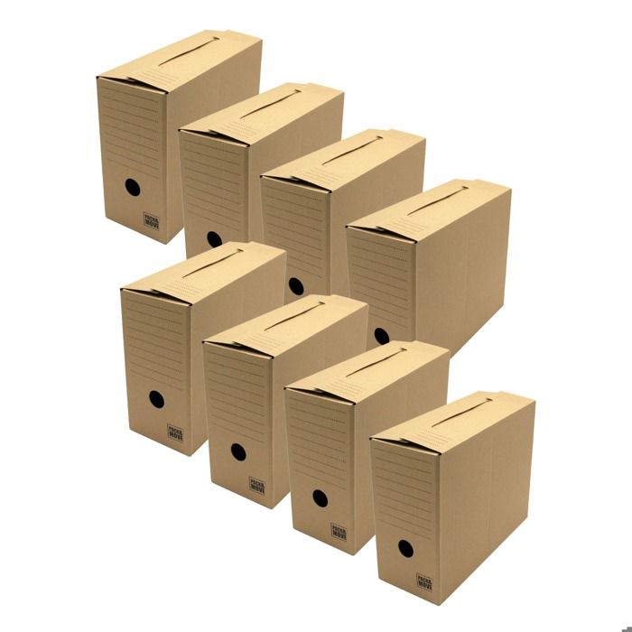 Lot de 8 boîtes d'archives en carton ondulé robuste - Organisation pratique - 33,5 x 12 x 24 cm