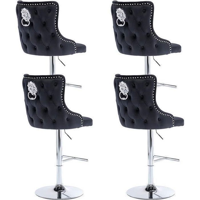 Wahson Tabouret de Bar Lot de 4 Tabouret de Bar Haut en Velour Chaise de Bar Reglable avec Repose-Pieds pour Cuisine et Bar Noir