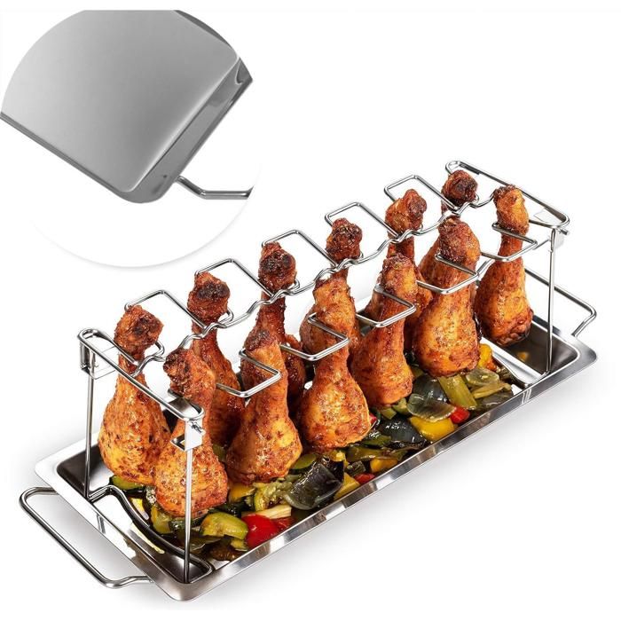 Support à Poulet Bière Amozo Inox – Cocotte Rôtissoire BBQ Avec 4 Piques Légumes, Plateau Lesté Et Récipient Parfumé