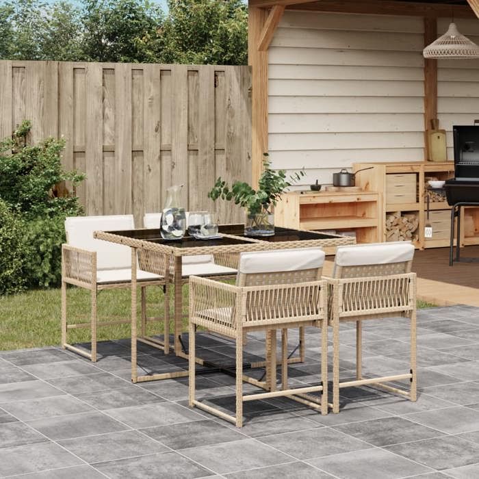 vidaXL Ensemble à manger de jardin coussins 5pcs Résine tressée 3278021 - vue 2