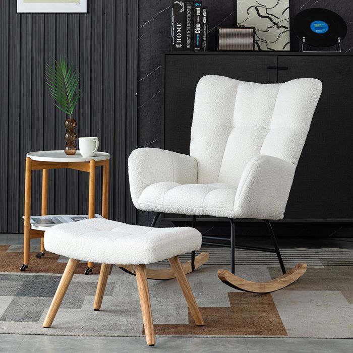 Fauteuil à bascule ergonomique dassise Tabouret de pied - SWEIKO - Blanc Fauteuil à bascule ergonomique dassise Tabouret de pied - SWEIKO - Blanc