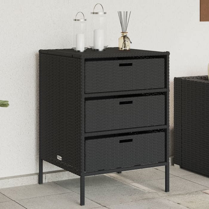 SALE 2025Armoire de rangement de jardin - Coffre de rangement extérieur noir 55x59x80 cm résine tressée17 Kg 7132
