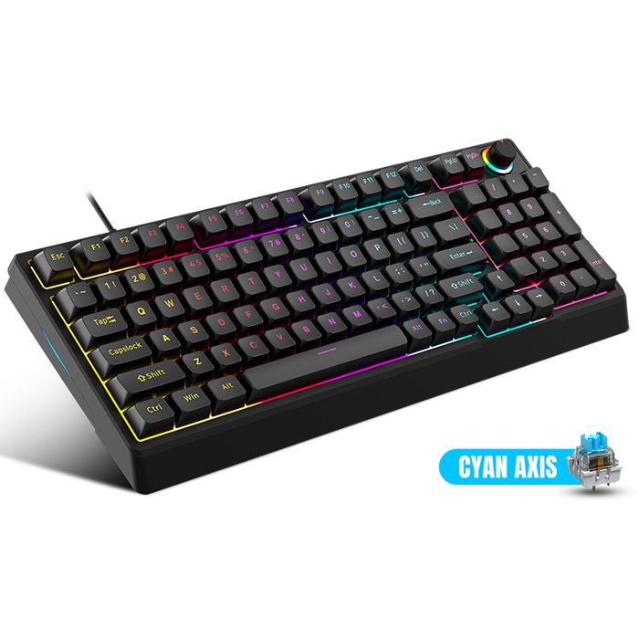98 Touches – QWERTY – Clavier Mécanique – Clavier Gamer – Interrupteur Bleus – avec Knob Rétroéclairage LED RGB Anti-Ghosting