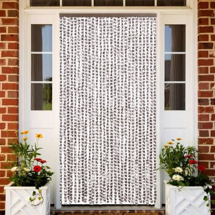 vidaXL Rideau anti-mouches taupe et blanc 118x220 cm chenille rideau anti-mouche de porte rideau d’insectes de porte 4004892